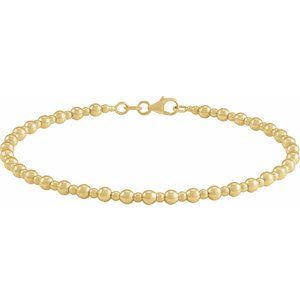 14K Yellow Gold 7 In Polished Beaded Bracelet With Lobster Clasp