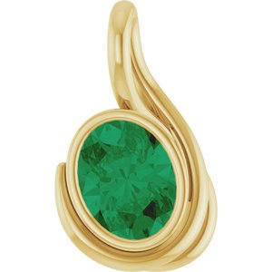 14K Yellow Gold Oval 9 X 7 Mm Lab Grown Emerald Pendant