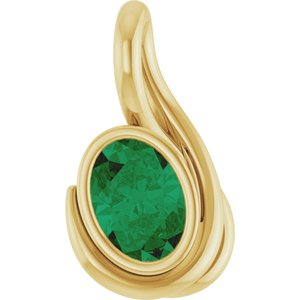 14K Yellow Gold Oval 7 X 5 Mm Lab Grown Emerald Pendant