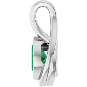 14K White Gold Oval 7 X 5 Mm Lab Grown Emerald Pendant