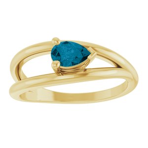 14K Yellow Gold  Pear 6 X 4 Mm Polished London Blue Topaz Negative Space Ring Size 7