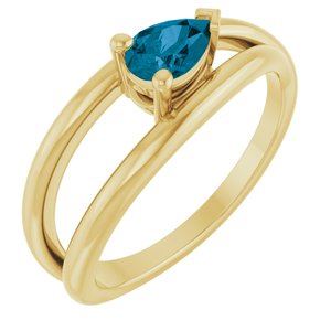14K Yellow Gold  Pear 6 X 4 Mm Polished London Blue Topaz Negative Space Ring Size 7