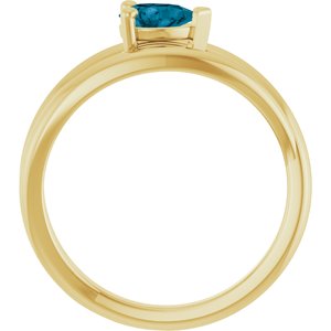 14K Yellow Gold  Pear 6 X 4 Mm Polished London Blue Topaz Negative Space Ring Size 7