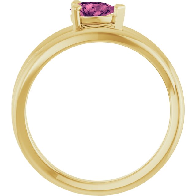 14K Yellow Gold Pear 6 X 4 Mm Polished Pink Tourmaline Negative Space Ring, Size 7