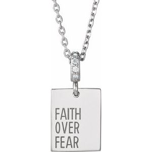 14K White Gold Round 1Mm G-H I1 .02 Ctw Natural Diamond Faith Over Fear Necklace, Length: 18 In