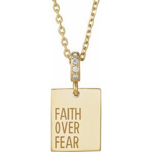 14K Yellow Gold Round 1Mm G-H I1 .02 Ctw Natural Diamond Faith Over Fear Necklace, Length: 18 In