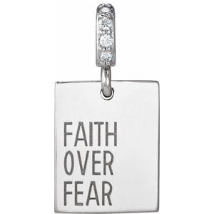 14K White Gold Round 1Mm G-H I1 .02 Ctw Natural Diamond Faith Over Fear Pendant