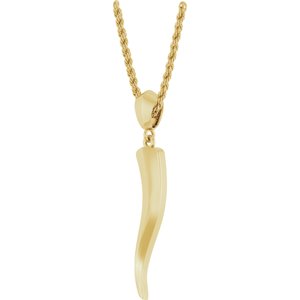 14K Yellow Gold Italian Horn 34.3 X 6.25 Mm 20 In Polished Necklace
