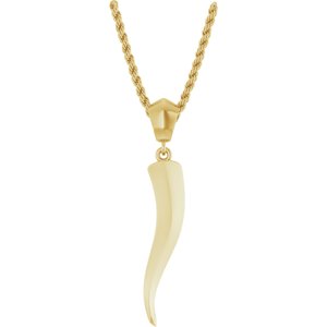 14K Yellow Gold Italian Horn 34.3 X 6.25 Mm 20 In Polished Necklace