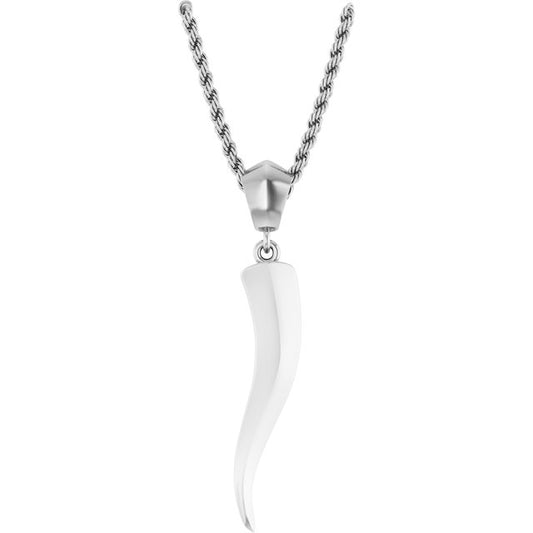 Sterling Silver Italian Horn 34.3 X 6.25 Mm 20 In Polished Necklace