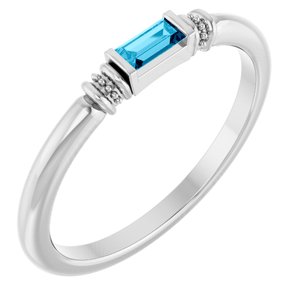14K White Gold Lab-Grown Aqua Sapphire Straight Baguette 4 X 2 Mm Polished Lab-Grown Aqua Sapphire Stackable Ring Size 7