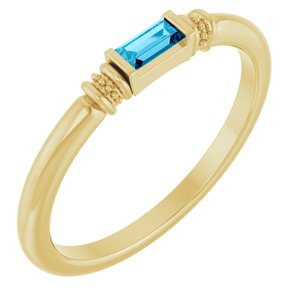 14K Yellow Gold Straight Baguette 4 X 2 Mm Polished Lab-Grown Aqua Sapphire Stackable Ring Size 7