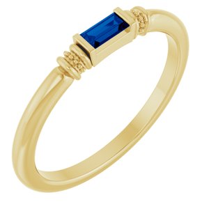 14K Yellow Gold Straight Baguette 4 X 2 Mm Polished Lab-Grown Blue Sapphire Stackable Ring Size 7