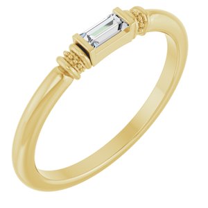 14K Yellow Gold Straight Baguette 4 X 2 Mm Polished Lab-Grown Moissanite Stackable Ring Size 7