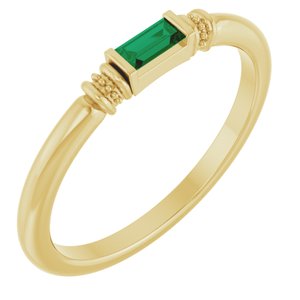 14K Yellow Gold Straight Baguette 4 X 2 Mm Polished Lab-Grown Emerald Stackable Ring Size 7