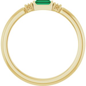 14K Yellow Gold Straight Baguette 4 X 2 Mm Polished Lab-Grown Emerald Stackable Ring Size 7
