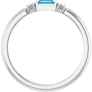 14K White Gold Lab-Grown Aqua Sapphire Straight Baguette 4 X 2 Mm Polished Lab-Grown Aqua Sapphire Stackable Ring Size 7