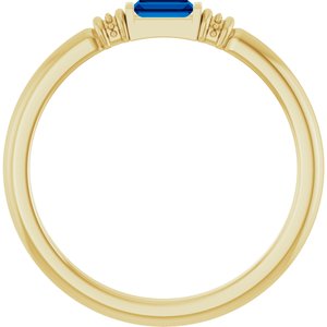 14K Yellow Gold Straight Baguette 4 X 2 Mm Polished Lab-Grown Blue Sapphire Stackable Ring Size 7