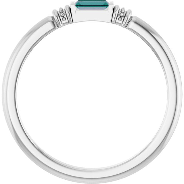 Sterling Silver Straight Baguette 4 X 2 Mm Polished Lab-Grown Alexandrite Stackable Ring, Size 7