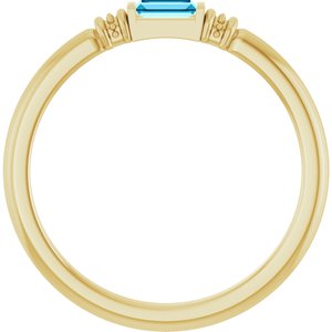 14K Yellow Gold Straight Baguette 4 X 2 Mm Polished Lab-Grown Aqua Sapphire Stackable Ring Size 7