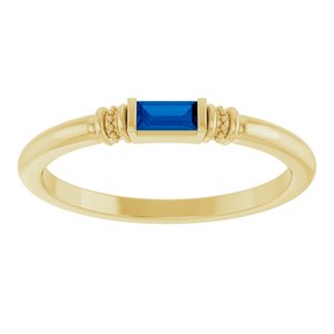 14K Yellow Gold Straight Baguette 4 X 2 Mm Polished Lab-Grown Blue Sapphire Stackable Ring Size 7