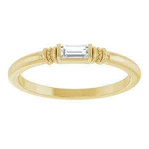 14K Yellow Gold Straight Baguette 4 X 2 Mm Polished Lab-Grown Moissanite Stackable Ring Size 7
