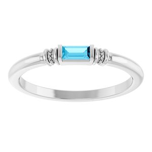 14K White Gold Lab-Grown Aqua Sapphire Straight Baguette 4 X 2 Mm Polished Lab-Grown Aqua Sapphire Stackable Ring Size 7
