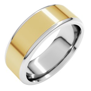 14K White/Yellow Gold 7 Mm  Flat Comfort Fit With Round Edge Band Size 9.5