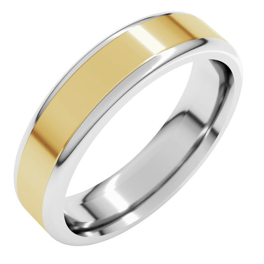 14K Yellow/White Or White/Yellow Gold Standard Comfort Fit With Round Edge Flat Band