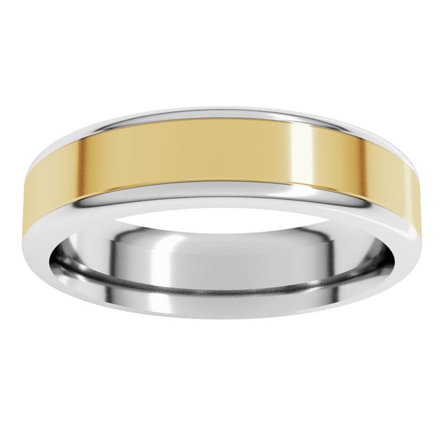 14K Yellow/White Or White/Yellow Gold Standard Comfort Fit With Round Edge Flat Band