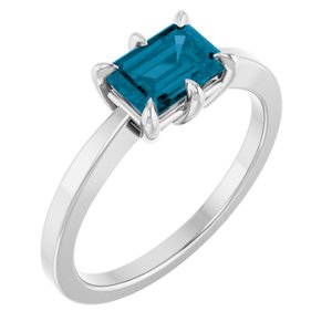 Sterling Silver Natural London Blue Topaz Emerald 7 X 5 Mm Polished Natural London Blue Topaz 6-Prong Solitaire Ring Size 7
