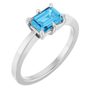 Sterling Silver Natural Swiss Blue Topaz Emerald 7 X 5 Mm Polished Natural Swiss Blue Topaz 6-Prong Solitaire Ring Size 7