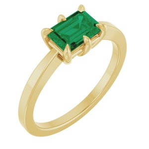 14K Yellow Gold Emerald 7 X 5 Mm Polished 6-Prong Solitaire Ring Size 7