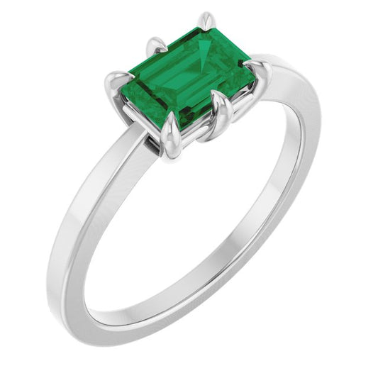 Sterling Silver Emerald 7 X 5 Mm Polished 6-Prong Solitaire Ring, Size 7