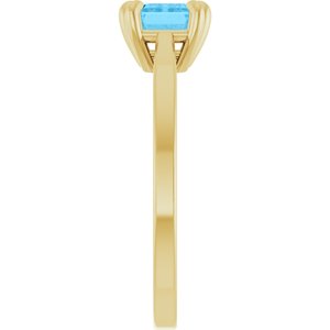 14K Yellow Gold  Emerald 7 X 5 Mm Polished Natural Swiss Blue Topaz 6-Prong Solitaire Ring Size 7