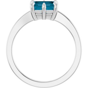 Sterling Silver Natural London Blue Topaz Emerald 7 X 5 Mm Polished Natural London Blue Topaz 6-Prong Solitaire Ring Size 7