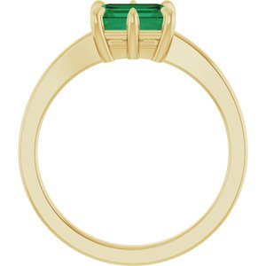 14K Yellow Gold Emerald 7 X 5 Mm Polished 6-Prong Solitaire Ring Size 7