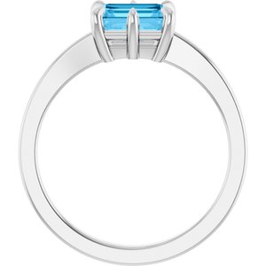 Sterling Silver Natural Swiss Blue Topaz Emerald 7 X 5 Mm Polished Natural Swiss Blue Topaz 6-Prong Solitaire Ring Size 7