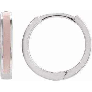 Sterling Silver 12.1 Mm Light Pink Beige Enamel Hoop Earrings, Thickness: 2 Mm