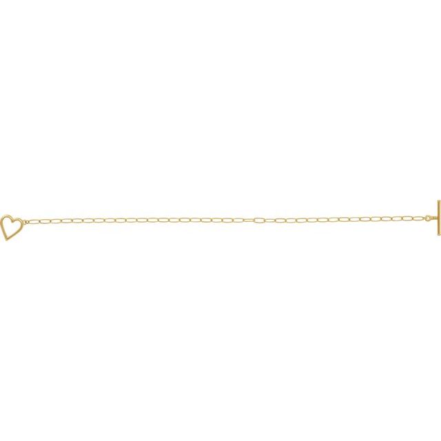14K Yellow Gold 6 In Polished Paperclip-Style Chain Heart Toggle Bracelet
