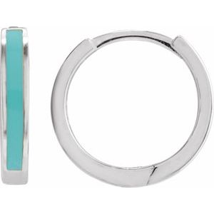 Sterling Silver 12.1 Mm Light Turquoise Enamel Hoop Earrings, Thickness: 2 Mm