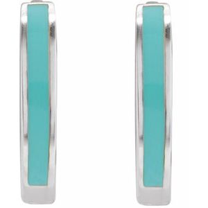 Sterling Silver 12.1 Mm Light Turquoise Enamel Hoop Earrings, Thickness: 2 Mm