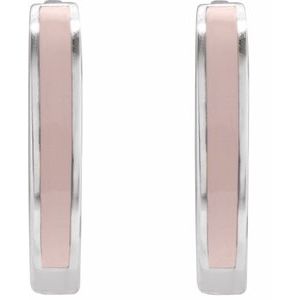 14K White Gold 12.1 Mm Light Pink Beige Enamel Hoop Earrings, Thickness: 2 Mm