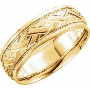 14K Yellow Gold 7 Mm Polished Woven-Design Comfort-Fit Band Size 9