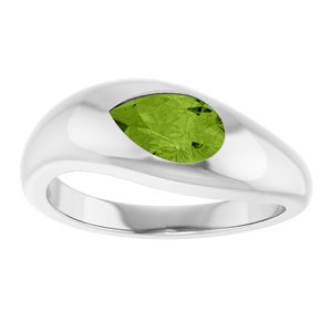 14K White Gold Natural Peridot Pear 8 X 5 Mm Polished Natural Peridot Ring Size 7