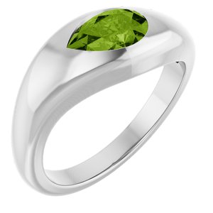 14K White Gold Natural Peridot Pear 8 X 5 Mm Polished Natural Peridot Ring Size 7