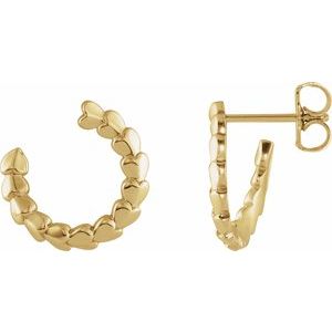 14K Yellow Gold Left Front-Back Heart Hoop Earring, Length: 14.2 Mm, Thickness: 2.5 Mm