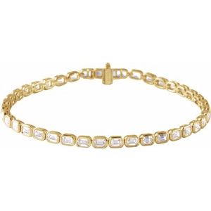 14K Yellow Gold Emerald 3.5 X 2.4Mm G-H Si 6 1/4 Ctw Lab-Grown Diamond Line Bracelet, Length: 7 In
