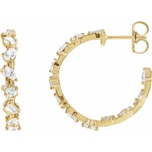 14K Yellow Gold Pair Shape 25.43 X 5.69Mm 2 Ctw Lab-Grown Diamond Hoop Earrings, Length: 24.4 Mm, Thickness: 3.5 Mm