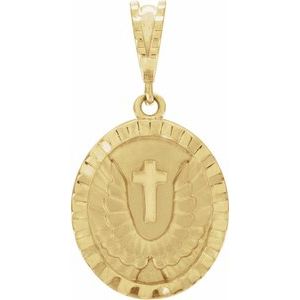 14K Yellow Gold 21.1 X 16.75 Mm Polished Angel Wing Coin Pendant